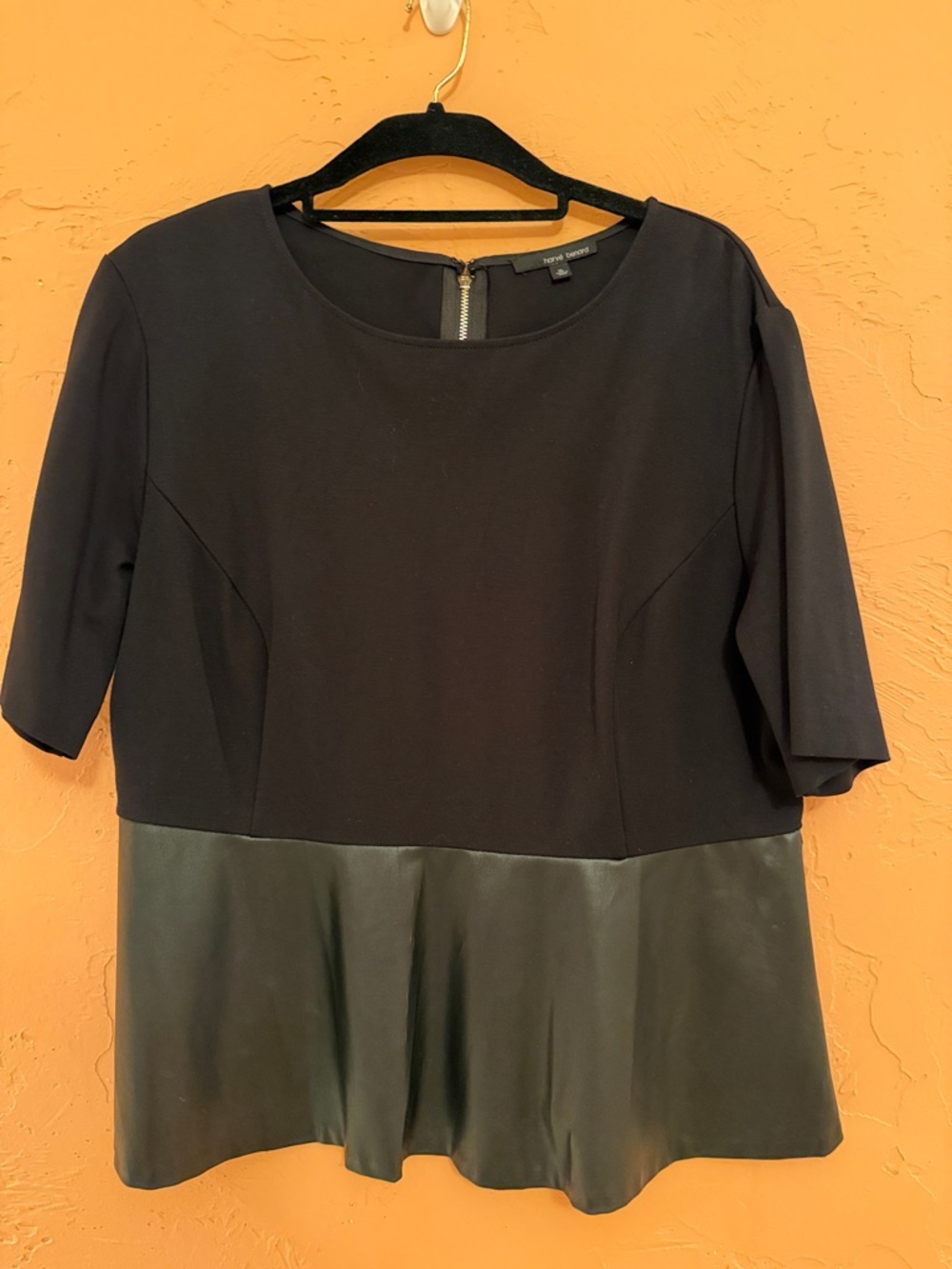 Harve Benard fitted Black Top with Faux Leather Peplum size XL